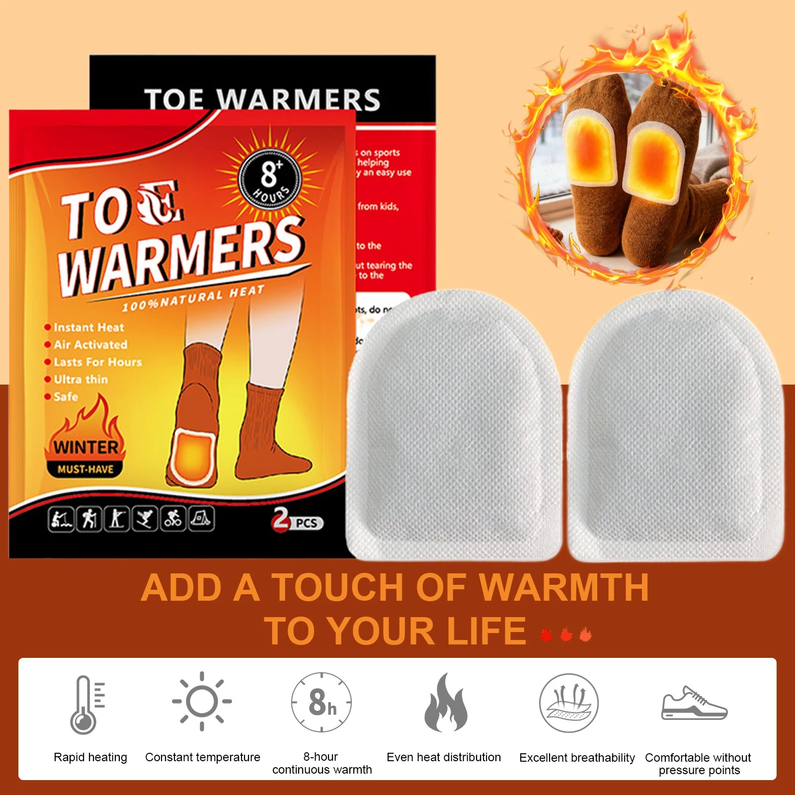 20 Pair Toe Warmers Up To 8 Hours of Heat Foot Warmers Easily Apply with Adhesive Disposable Feet Warmers for Cold Weather