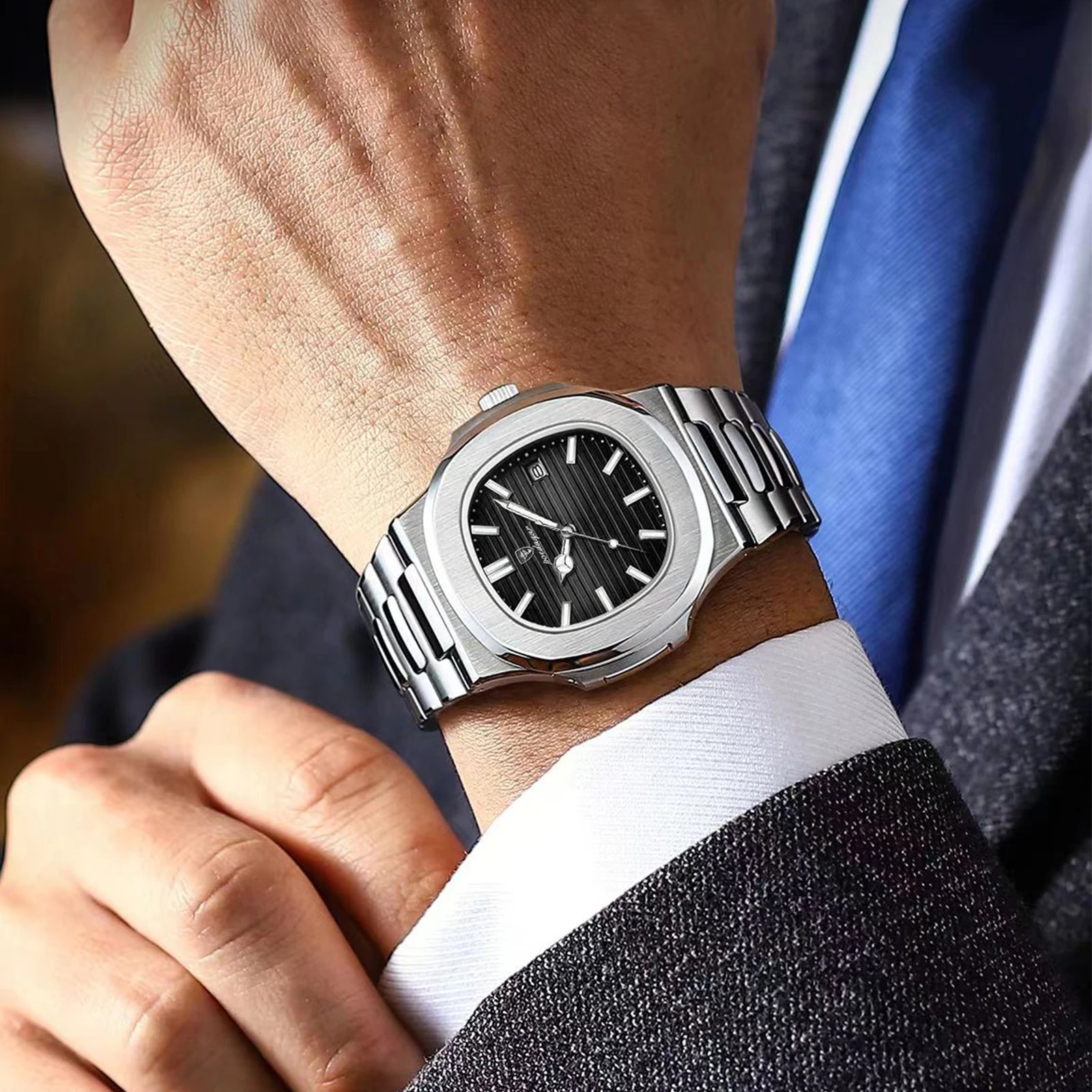 POEDAGAR Top Luxury Brand Man Watch Sports Waterproof Luminous Date Men Wristwatch Square Dial Quartz Men's Watches High Quality