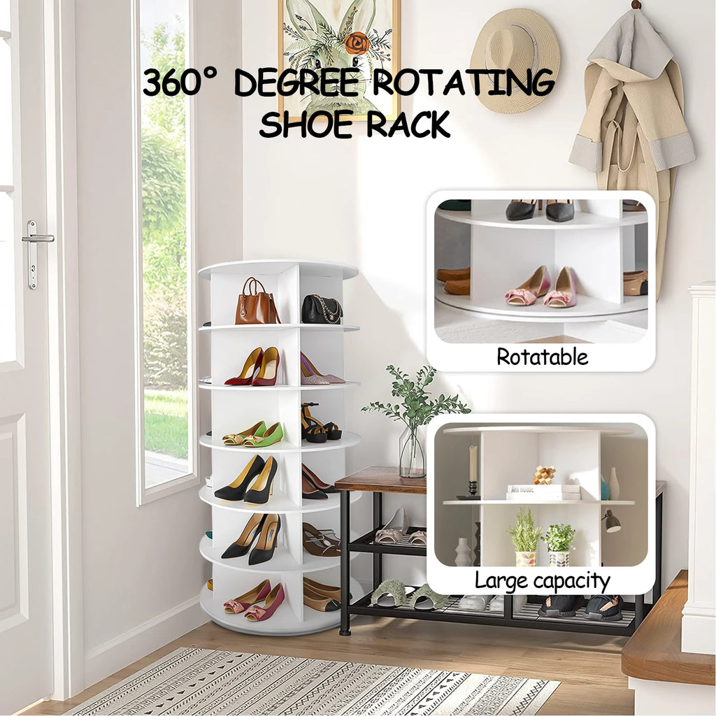 Rotating Shoe Tower 6-Tier Freestanding Shoe Organizer Display Stand 360 Degrees Revolving Rack for Home Dormitory Doorway