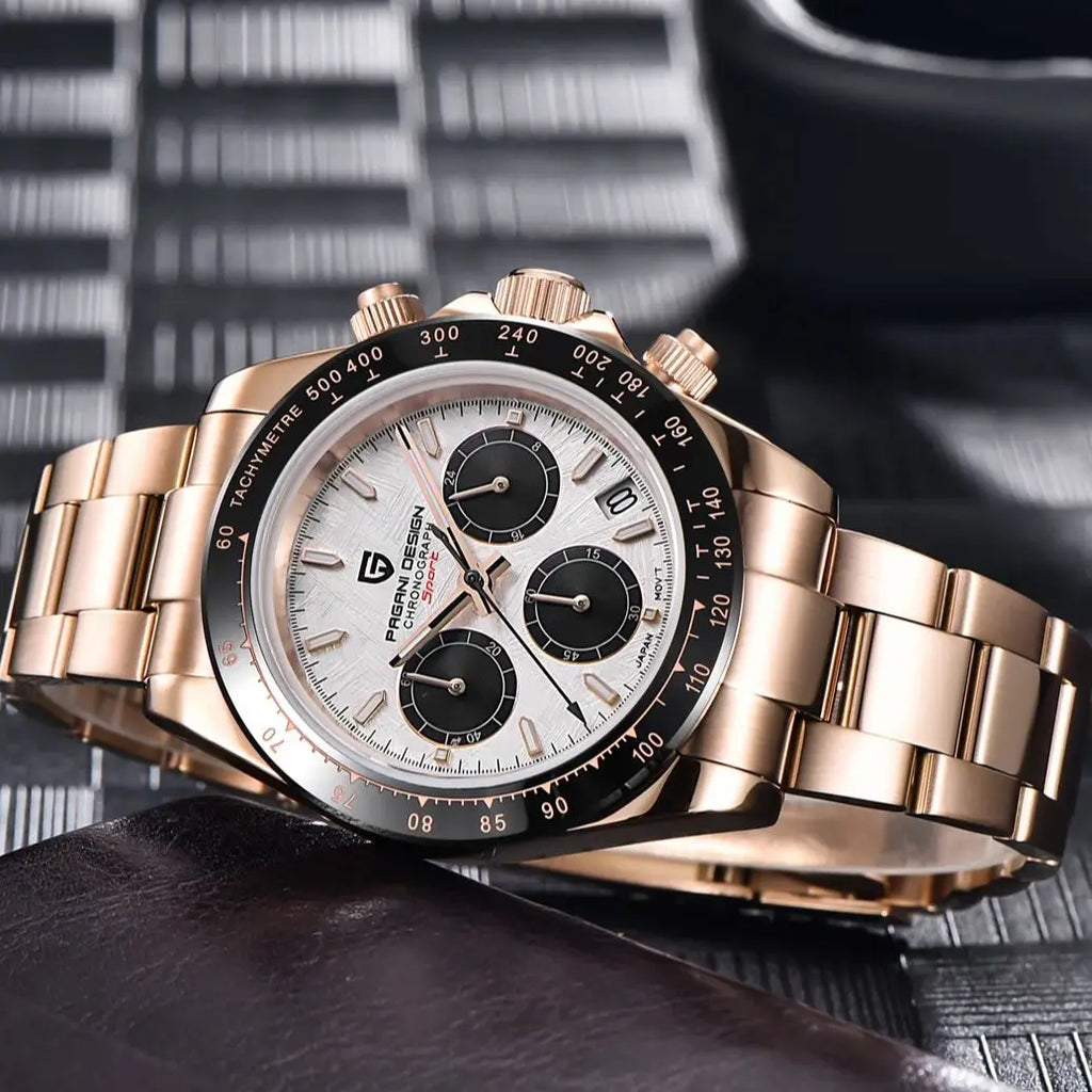 PAGANI DESIGN 2025 New Men's Watches Luxury Rose Gold Quartz Watch For Men 100M Waterproof Sports Chronograph Wristwatch Men