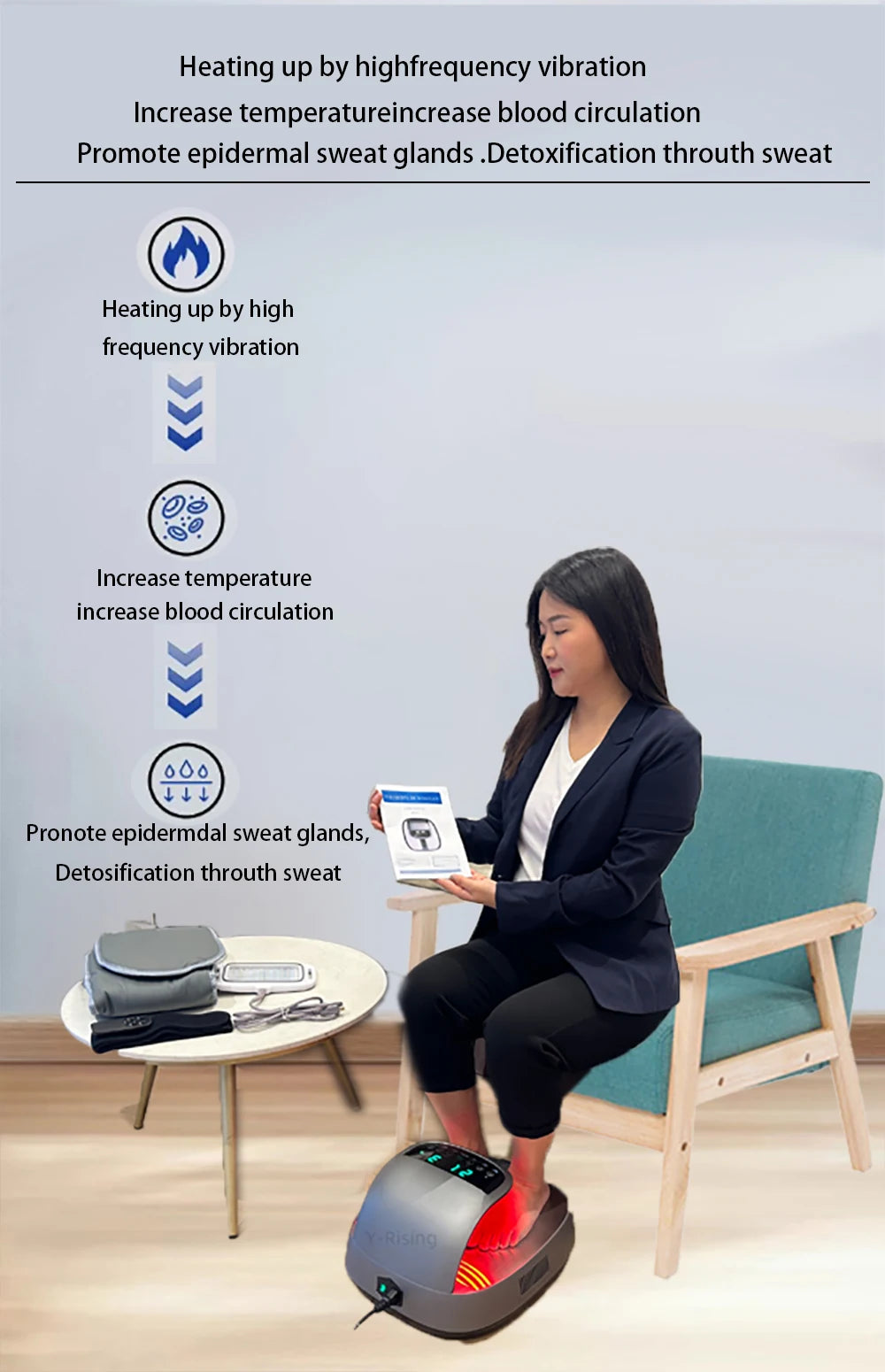 Wen tun Red blue light 2 in 1 PEMF Electric Terahertz Therapy Heated Massage Device Foot Spa Massager Detoxification Beauty