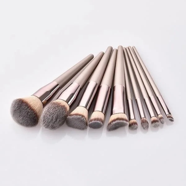 New 10Pcs Champagne Gold Makeup Brushes Set Loose Powder Eyeshadow Blush Brush Cosmetic Beauty Tools
