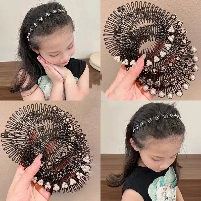 Stretch Pearl Flower Hairbands for Women Plastic Flexible Circle Headband Wavy Hair Hoop Face Wash Fixed Korean Hair Accessories