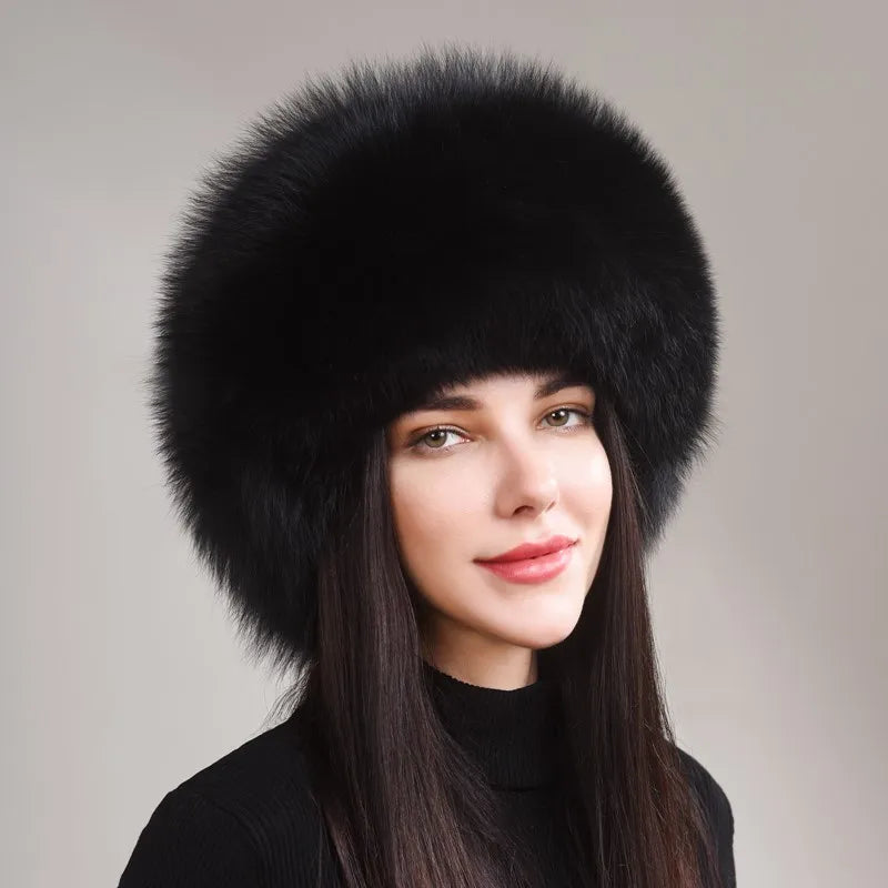New Real fox fur hat Women winter genuine ethnic style mongolian hat Girls outdoor warm ear protection 100% real fox fur hat