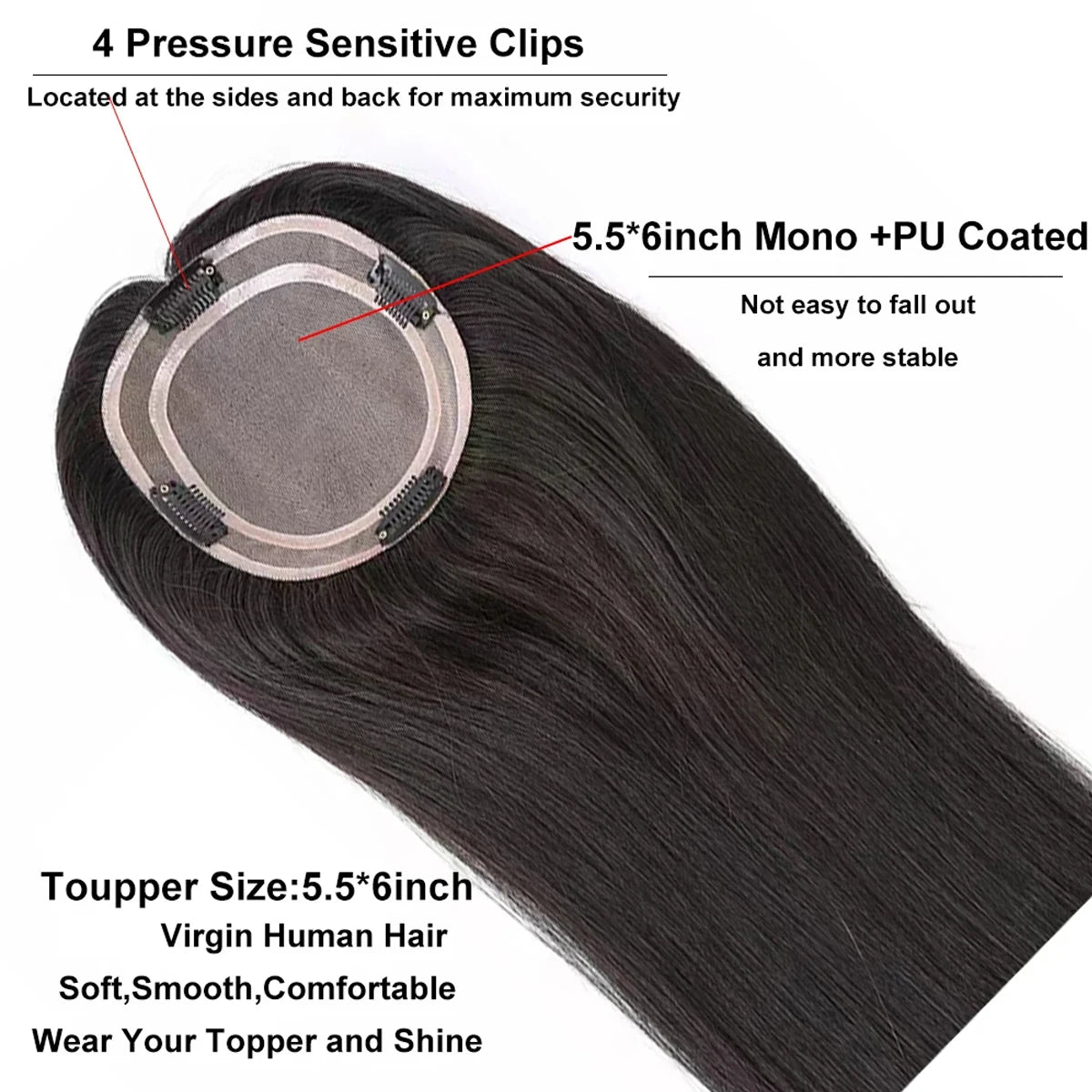 Virgin Toupee for Women Hair straight 5.5x6 Inch Ombre Color European Hair Pieces 4 Clips in 12-18Inch Wig Toupee Human Hair