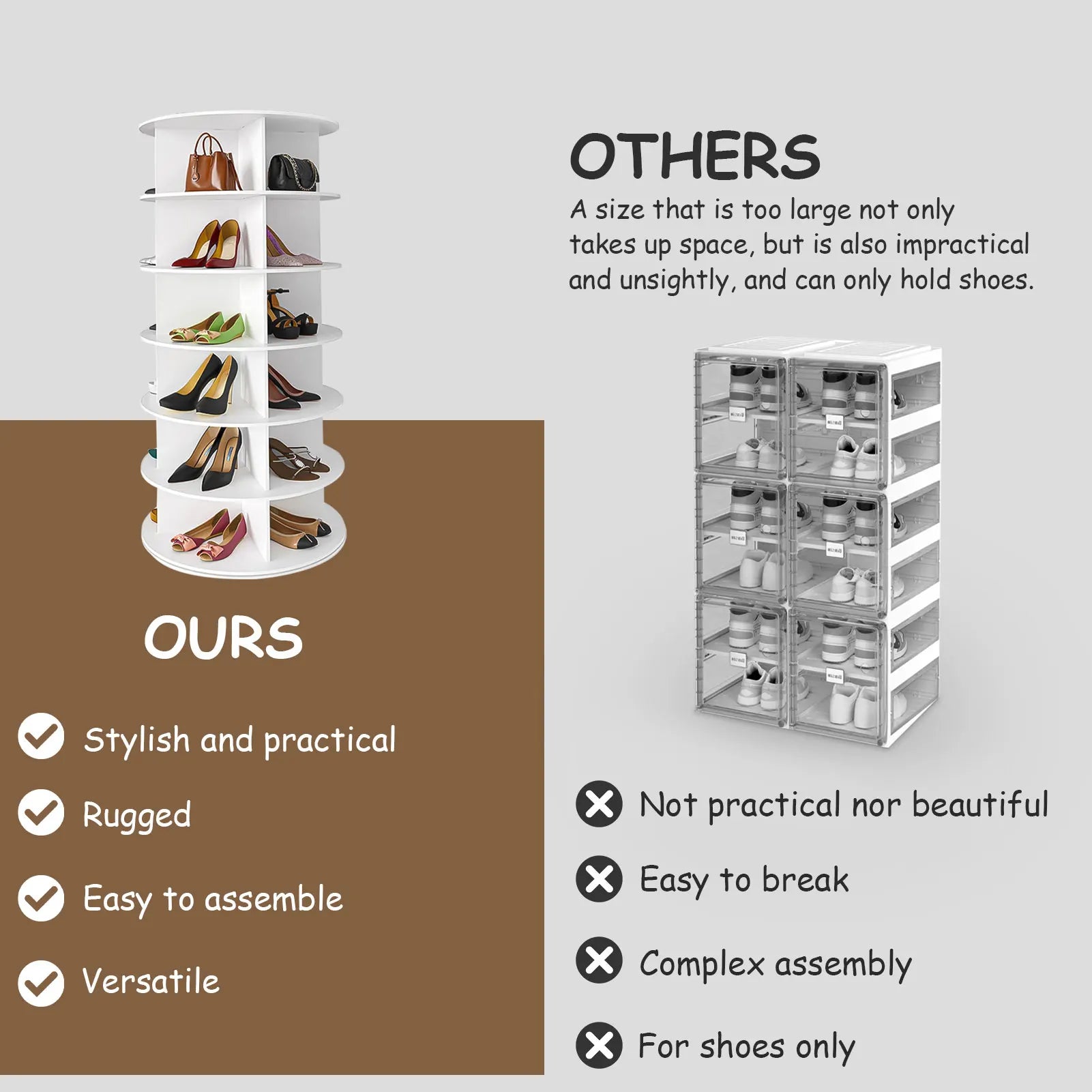 Rotating Shoe Tower 6-Tier Freestanding Shoe Organizer Display Stand 360 Degrees Revolving Rack for Home Dormitory Doorway