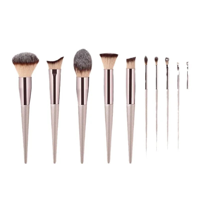 New 10Pcs Champagne Gold Makeup Brushes Set Loose Powder Eyeshadow Blush Brush Cosmetic Beauty Tools