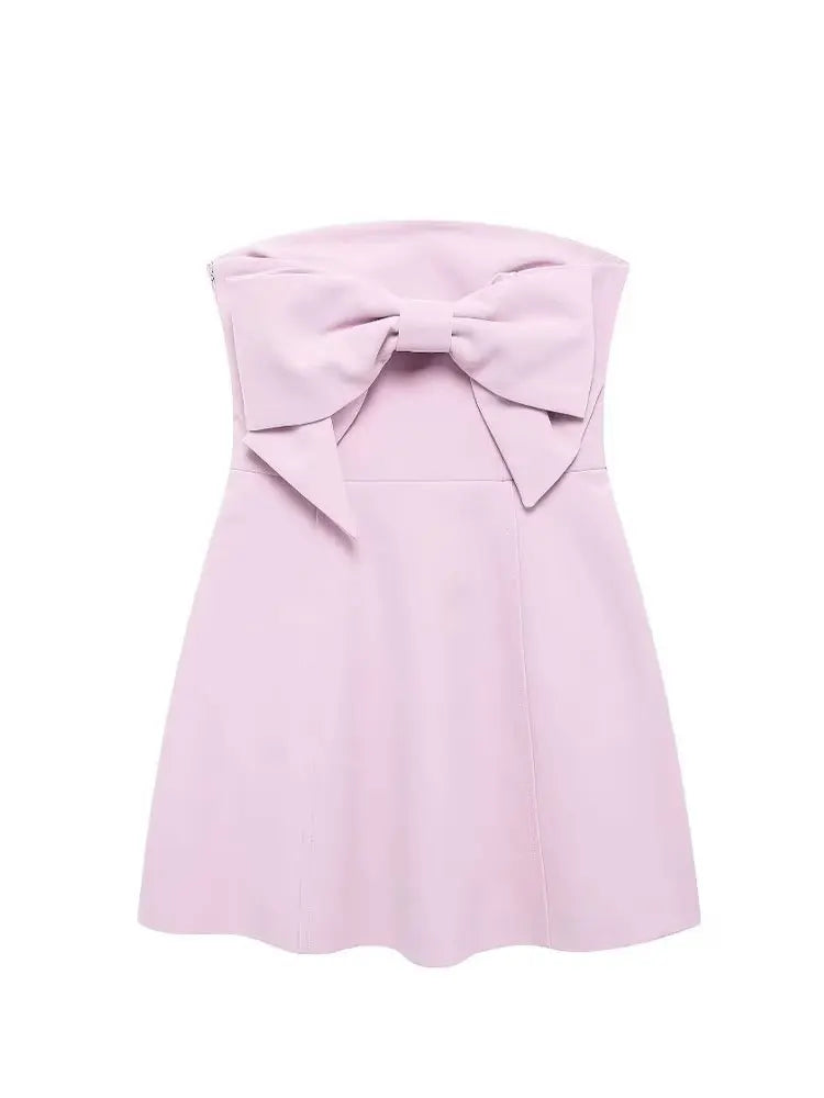 HH 2024 Woman Chic 3D Bow Side Zip Strapless Design Evening Dress Women Elegant Sexy Sleeveless Backless Pink Mini Dress