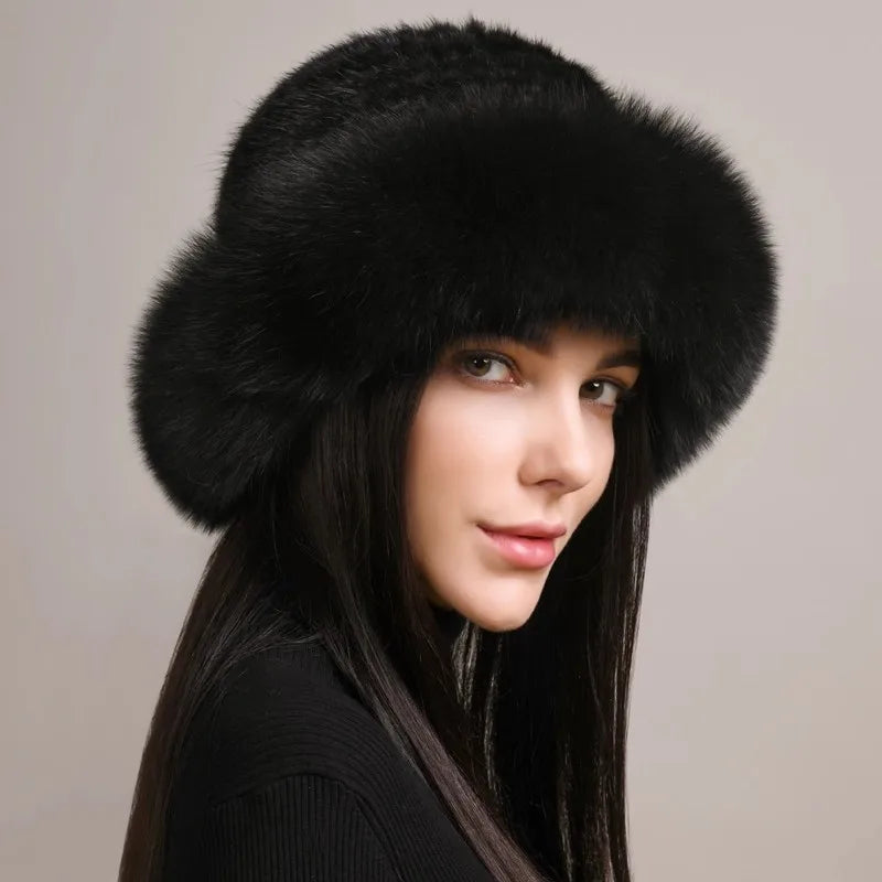 New Genuine Real Natural Knitted Mink Fur Hat Cap Real Fox Fur BeaniesLuxury Women Handmade Knit Fashion Winter Warm Headwear