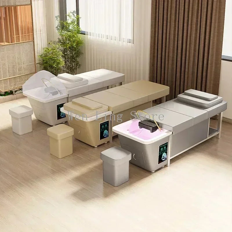 2025 Professional 90L Water Tank Hair Washing Massage Table Shampoo Bowl Bed Spa Heated Head Water Therapy Bed Shampoo Bed