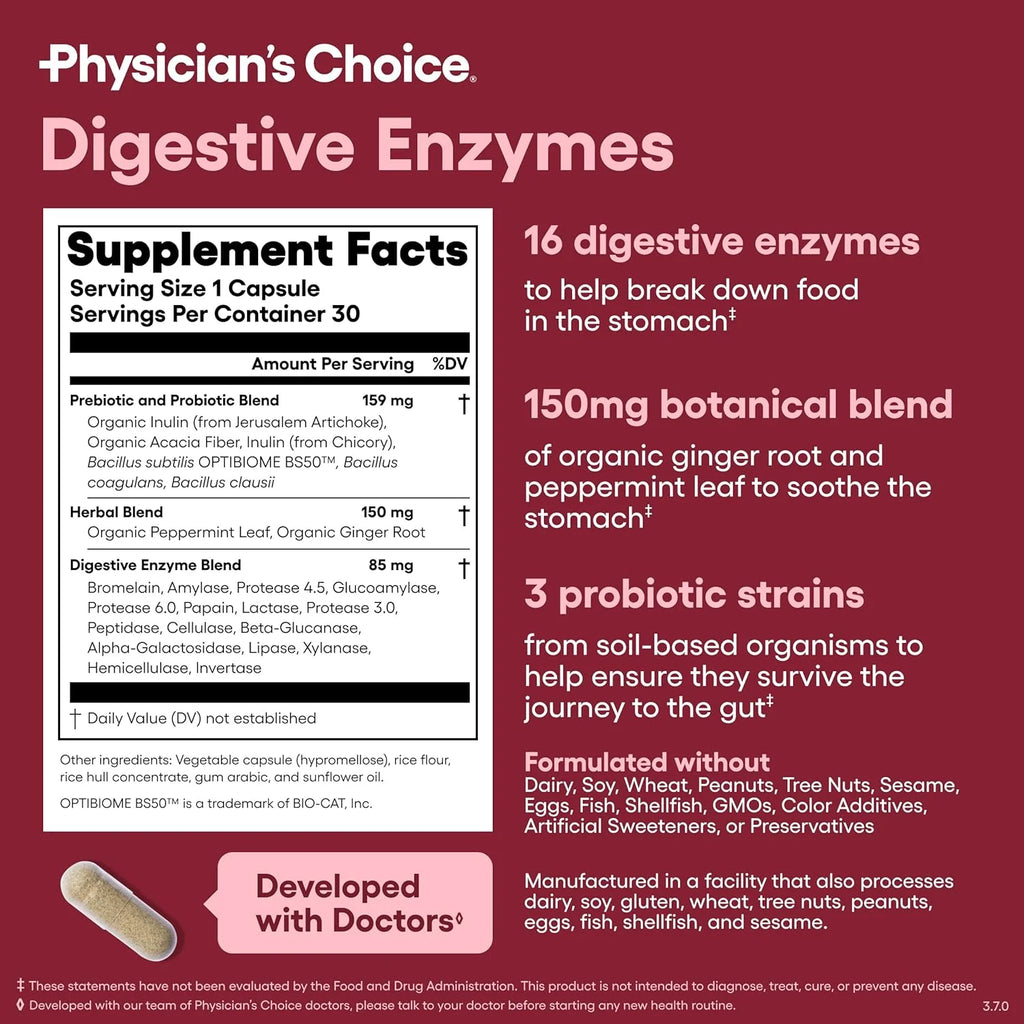 Digestive Enzymes - Multi Enzymes, Bromelain, Organic Prebiotics & Probiotics for Digestive Health & Gut Health