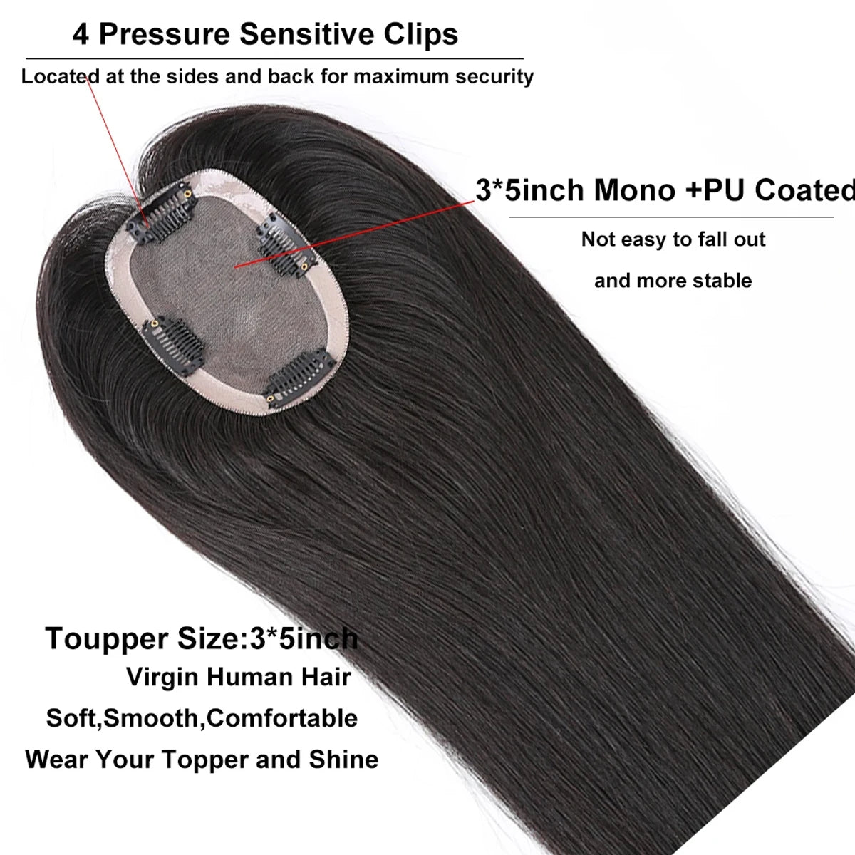 Virgin Toupee for Women Hair straight 5.5x6 Inch Ombre Color European Hair Pieces 4 Clips in 12-18Inch Wig Toupee Human Hair
