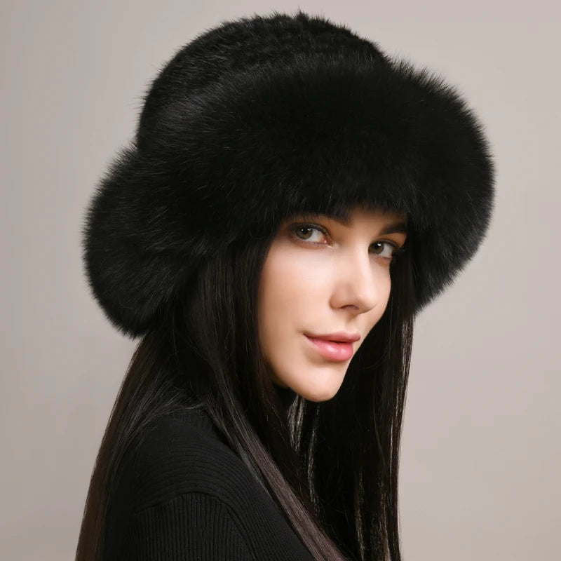 New Genuine Real Natural Knitted Mink Fur Hat Cap Real Fox Fur BeaniesLuxury Women Handmade Knit Fashion Winter Warm Headwear