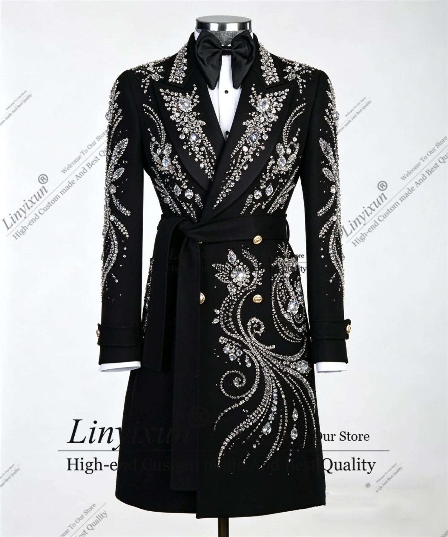 Shiny Crystal Beaded Men Suits Customized Long Coat Wedding Party Tuxedo 1Pieces Groom Male Blazers ropa hombre veste homme luxe