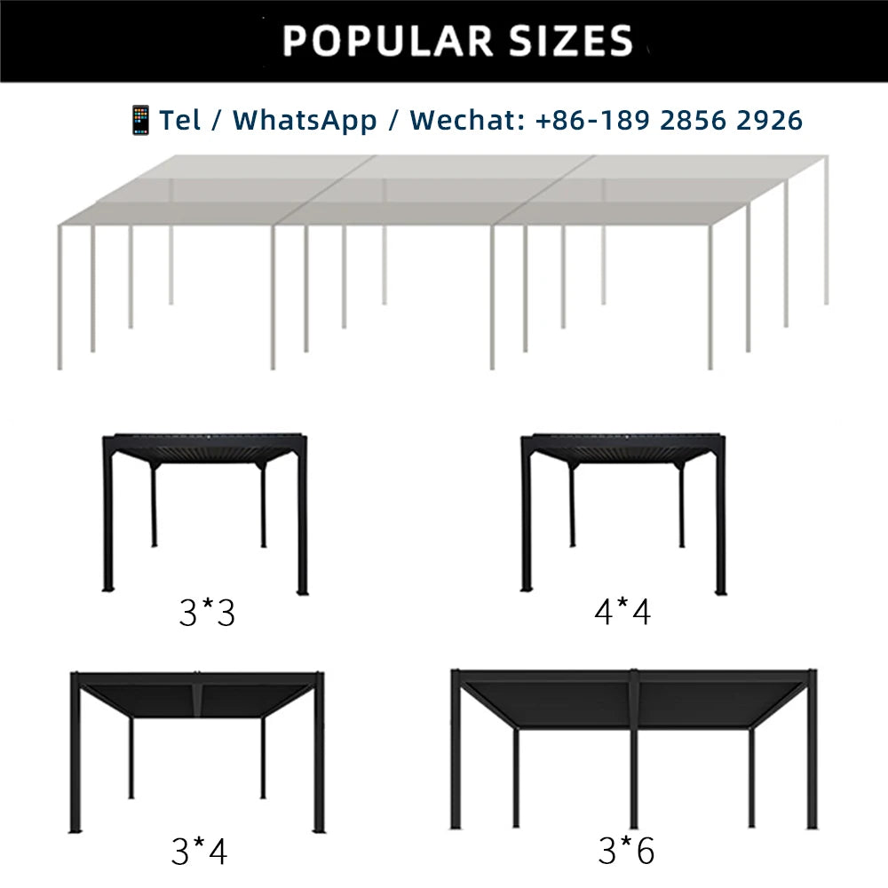 Aluminum bioclimate Pergola  customized size aluminum alloy rain protection  With Motorized manual Screen Set Louvered shutter